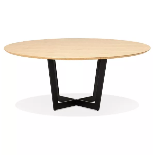 Table de salle à manger ronde LULU bois finition naturelle et métal noir - Ø140 cm