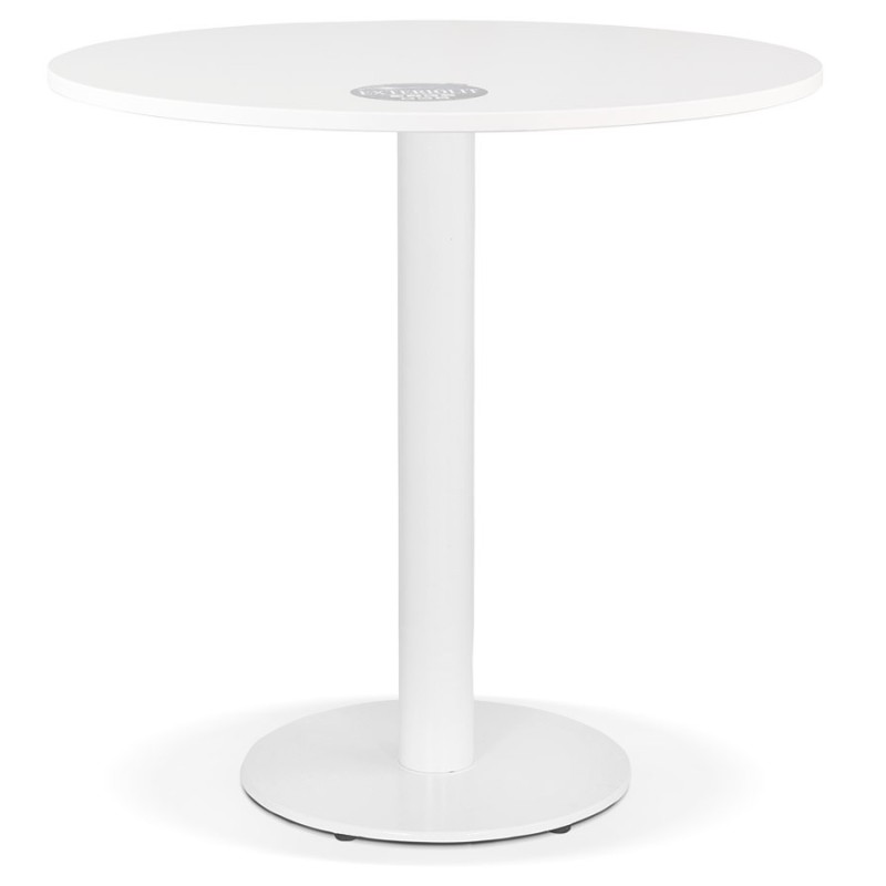 Petite table à diner LUCETTE ronde bois et fonte blanche - Ø 68 cm