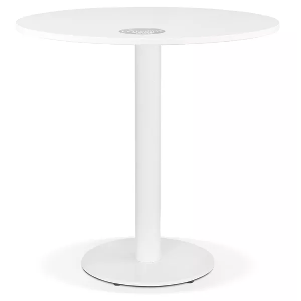 Petite table à diner LUCETTE ronde bois et fonte blanche - Ø 68 cm