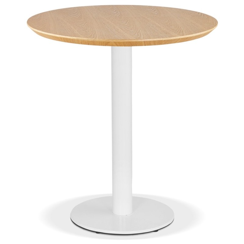 Petite table à diner BASTILLE ronde bois finition naturelle et fonte blanche - Ø 60 cm