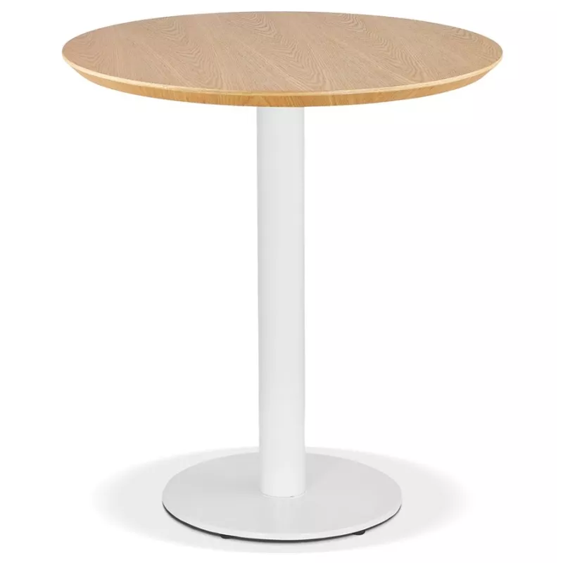 Petite table à diner BASTILLE ronde bois finition naturelle et fonte blanche - Ø 60 cm