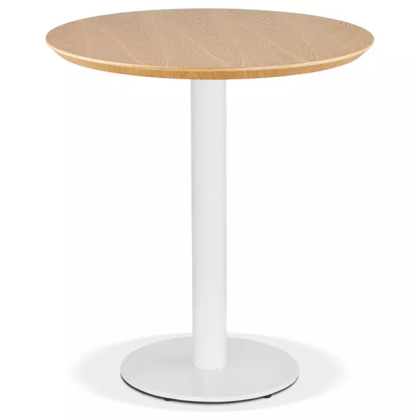 Petite table à diner BASTILLE ronde bois finition naturelle et fonte blanche - Ø 60 cm