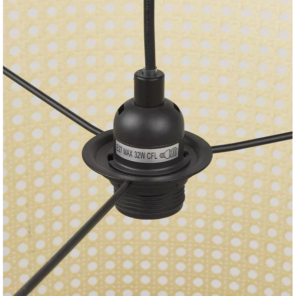 Suspension GOBU ronde en rotin naturel et structure noire