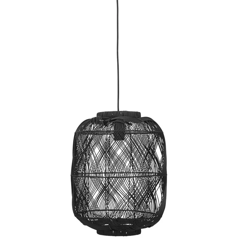 Suspension style lanterne PACITO en rotin noir