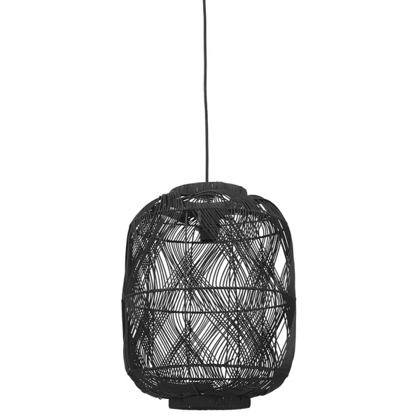 Suspension style lanterne PACITO en rotin noir