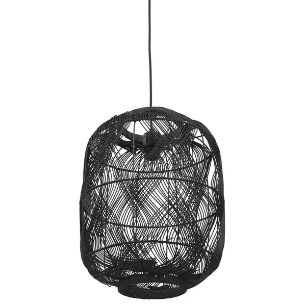 Suspension style lanterne PACITO en rotin noir