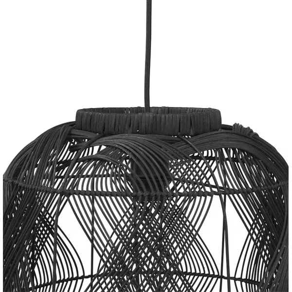 Suspension style lanterne PACITO en rotin noir