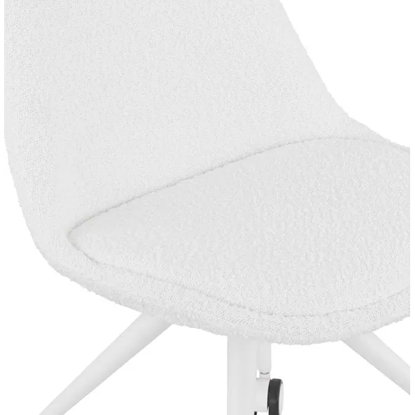 Chaise de bureau sur roulettes STEF en tissu bouclé et métal blanc