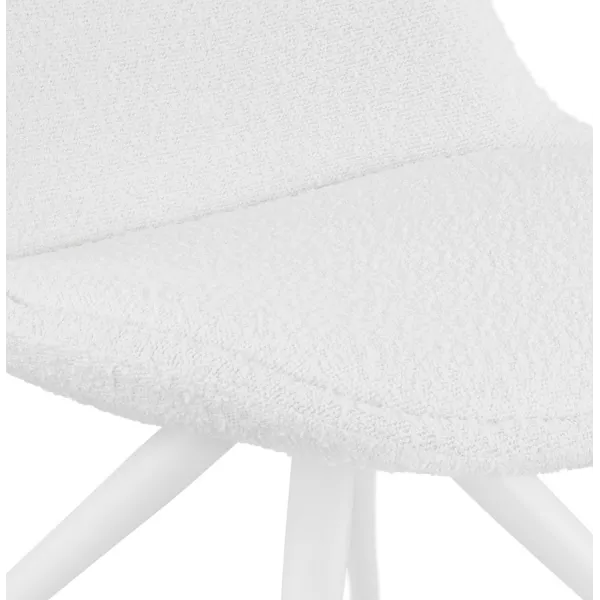 Chaise de bureau sur roulettes STEF en tissu bouclé et métal blanc