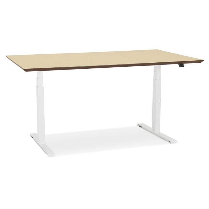 Bureau assis-debout électrique BIONIK plateau bois finition naturelle et pied métal blanc - 150x70 cm