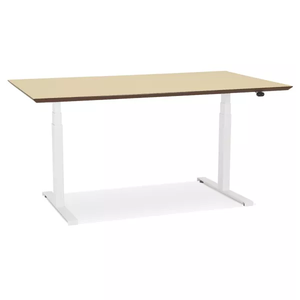 Bureau assis-debout électrique BIONIK plateau bois finition naturelle et pied métal blanc - 150x70 cm