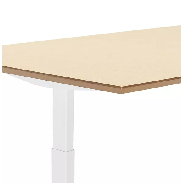 Bureau assis-debout électrique BIONIK plateau bois finition naturelle et pied métal blanc - 150x70 cm