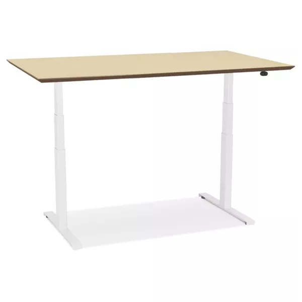 Bureau assis-debout électrique BIONIK plateau bois finition naturelle et pied métal blanc - 150x70 cm