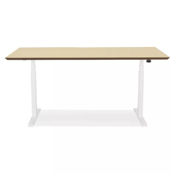 Bureau assis-debout électrique BIONIK plateau bois finition naturelle et pied métal blanc - 150x70 cm