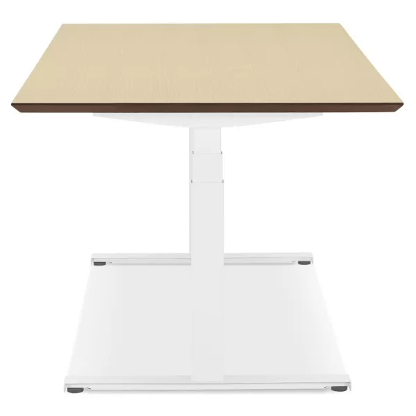 Bureau assis-debout électrique BIONIK plateau bois finition naturelle et pied métal blanc - 150x70 cm