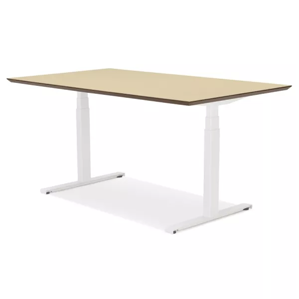 Bureau assis-debout électrique BIONIK plateau bois finition naturelle et pied métal blanc - 150x70 cm