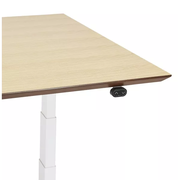 Bureau assis-debout électrique BIONIK plateau bois finition naturelle et pied métal blanc - 150x70 cm