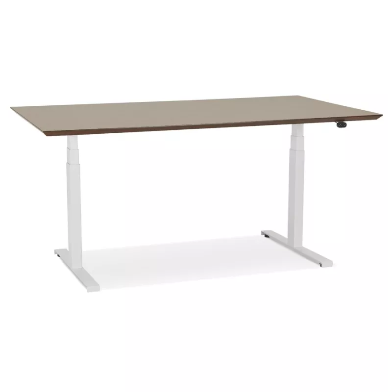 Bureau assis-debout électrique BIONIK plateau bois finition Noyer et pied métal blanc - 150x70 cm