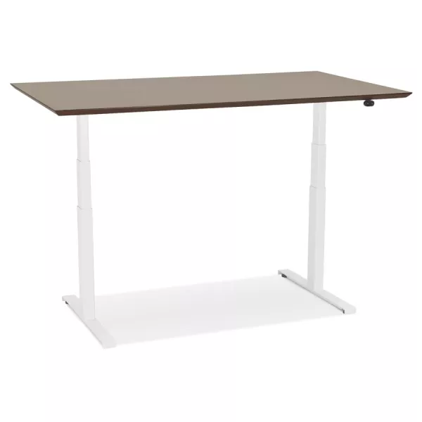 Bureau assis-debout électrique BIONIK plateau bois finition Noyer et pied métal blanc - 150x70 cm