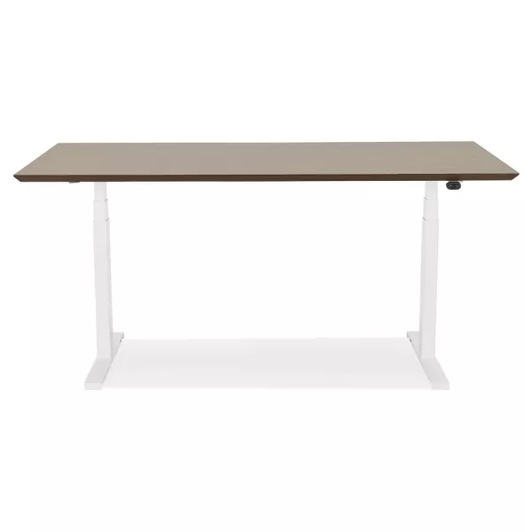 Bureau assis-debout électrique BIONIK plateau bois finition Noyer et pied métal blanc - 150x70 cm