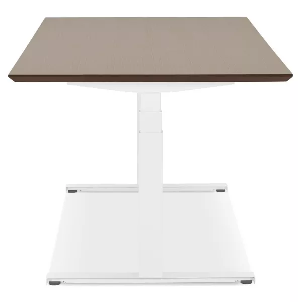 Bureau assis-debout électrique BIONIK plateau bois finition Noyer et pied métal blanc - 150x70 cm