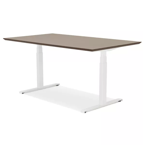 Bureau assis-debout électrique BIONIK plateau bois finition Noyer et pied métal blanc - 150x70 cm