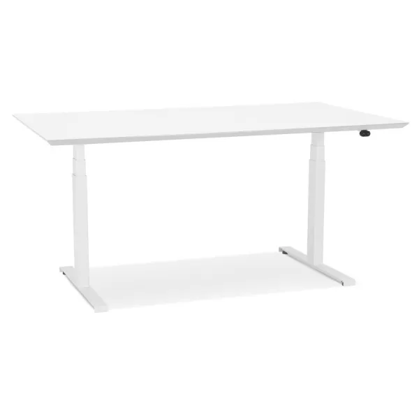 Bureau assis-debout électrique BIONIK plateau bois et métal blanc - 150x70 cm