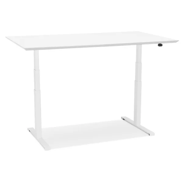 Bureau assis-debout électrique BIONIK plateau bois et métal blanc - 150x70 cm