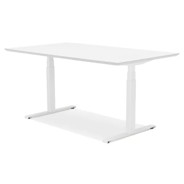 Bureau assis-debout électrique BIONIK plateau bois et métal blanc - 150x70 cm