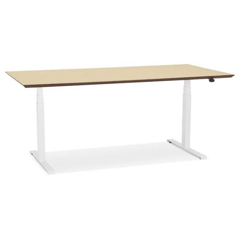 Bureau assis-debout électrique BIONIK plateau bois finition naturelle et pied métal blanc - 180x90 cm