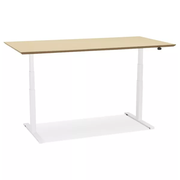 Bureau assis-debout électrique BIONIK plateau bois finition naturelle et pied métal blanc - 180x90 cm