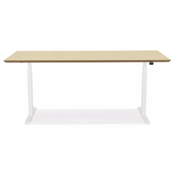 Bureau assis-debout électrique BIONIK plateau bois finition naturelle et pied métal blanc - 180x90 cm