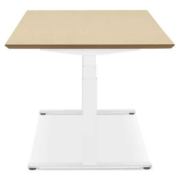 Bureau assis-debout électrique BIONIK plateau bois finition naturelle et pied métal blanc - 180x90 cm