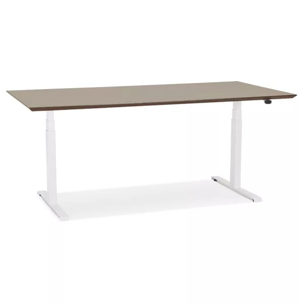 Bureau assis-debout électrique BIONIK plateau bois finition Noyer et pied métal blanc - 180x90 cm