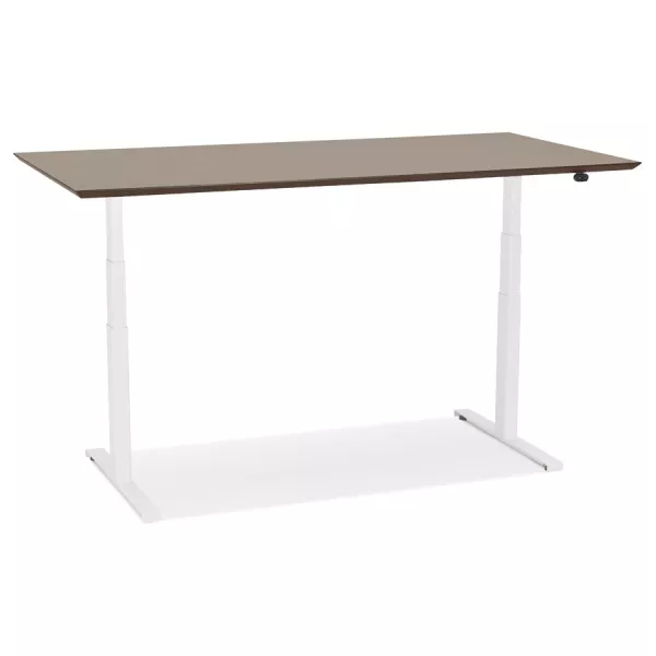 Bureau assis-debout électrique BIONIK plateau bois finition Noyer et pied métal blanc - 180x90 cm