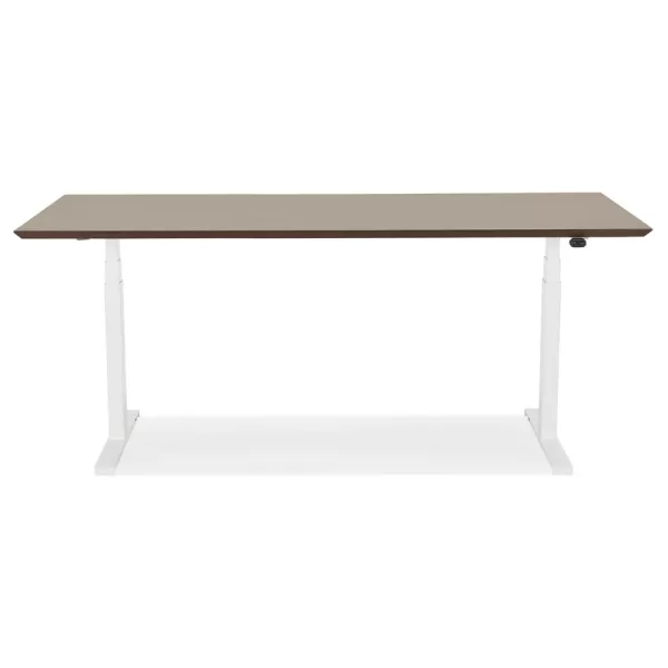 Bureau assis-debout électrique BIONIK plateau bois finition Noyer et pied métal blanc - 180x90 cm