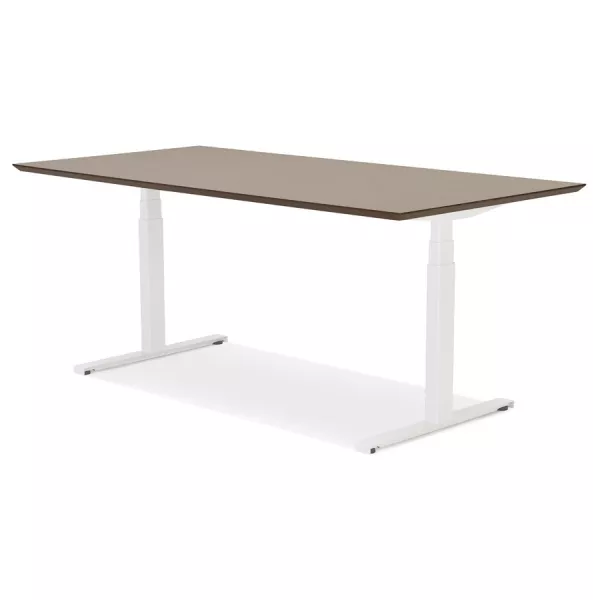 Bureau assis-debout électrique BIONIK plateau bois finition Noyer et pied métal blanc - 180x90 cm