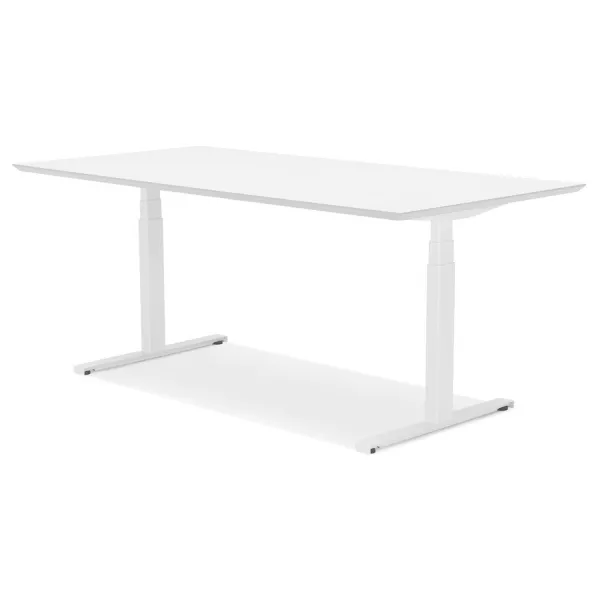 Bureau assis-debout électrique BIONIK plateau bois et métal blanc - 180x90 cm