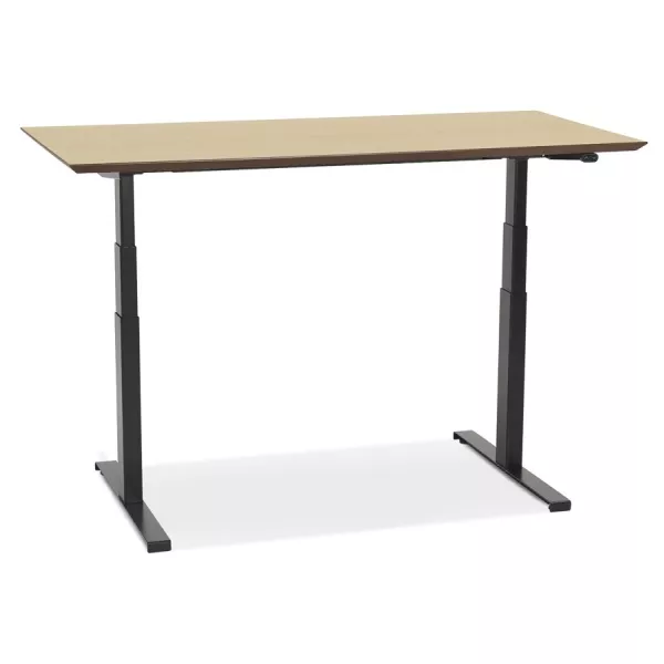 Bureau assis-debout électrique BIONIK plateau bois finition naturelle et pied métal noir - 150x70 cm