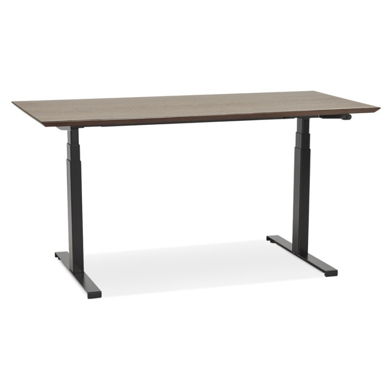 Bureau assis-debout électrique BIONIK plateau bois finition Noyer et pied métal noir - 150x70 cm