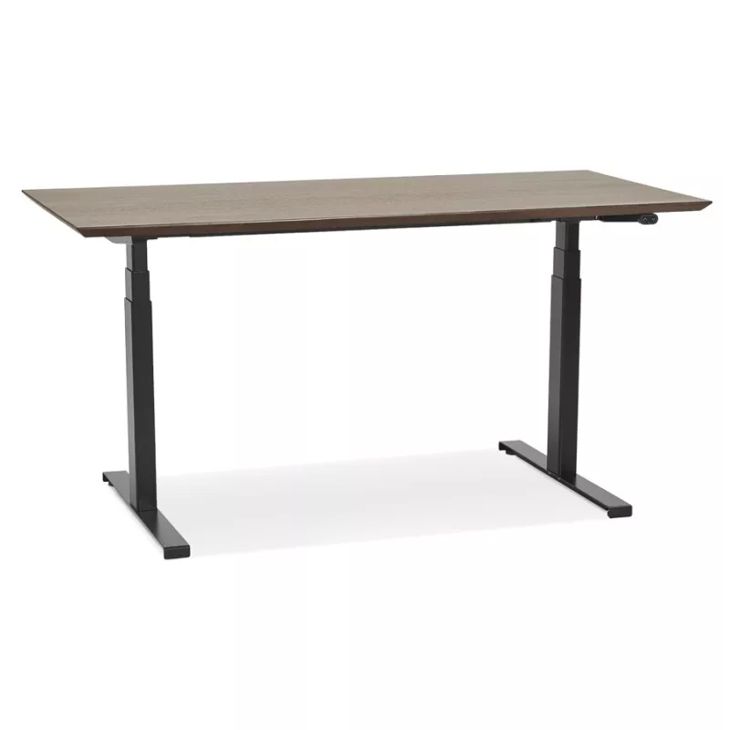 Bureau assis-debout électrique BIONIK plateau bois finition Noyer et pied métal noir - 150x70 cm