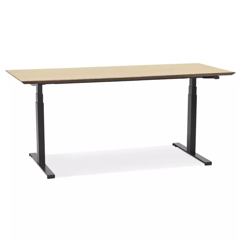 Bureau assis-debout électrique BIONIK plateau bois finition naturelle et pied métal noir - 180x90 cm