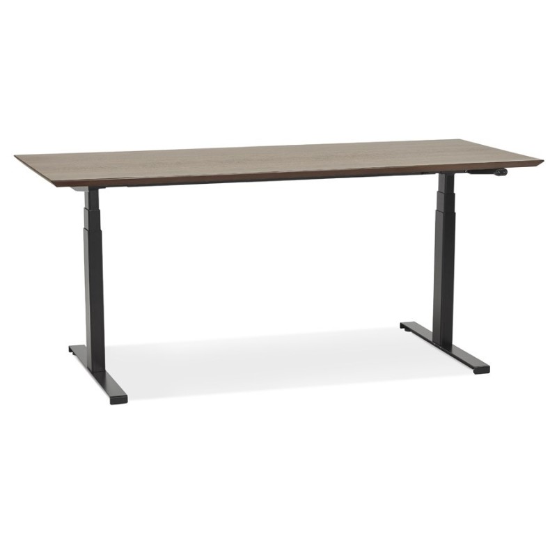 Bureau assis-debout électrique BIONIK plateau bois finition Noyer et pied métal noir - 180x90 cm