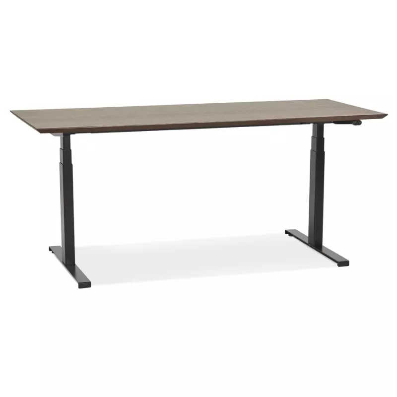 Bureau assis-debout électrique BIONIK plateau bois finition Noyer et pied métal noir - 180x90 cm