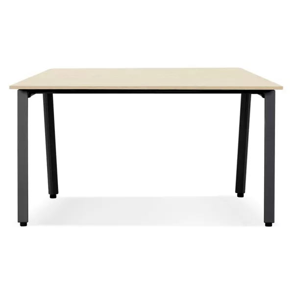 Table de réunion-bureau bench AMADEUS SQUARE bois finition naturelle et métal noir - 140x140 cm