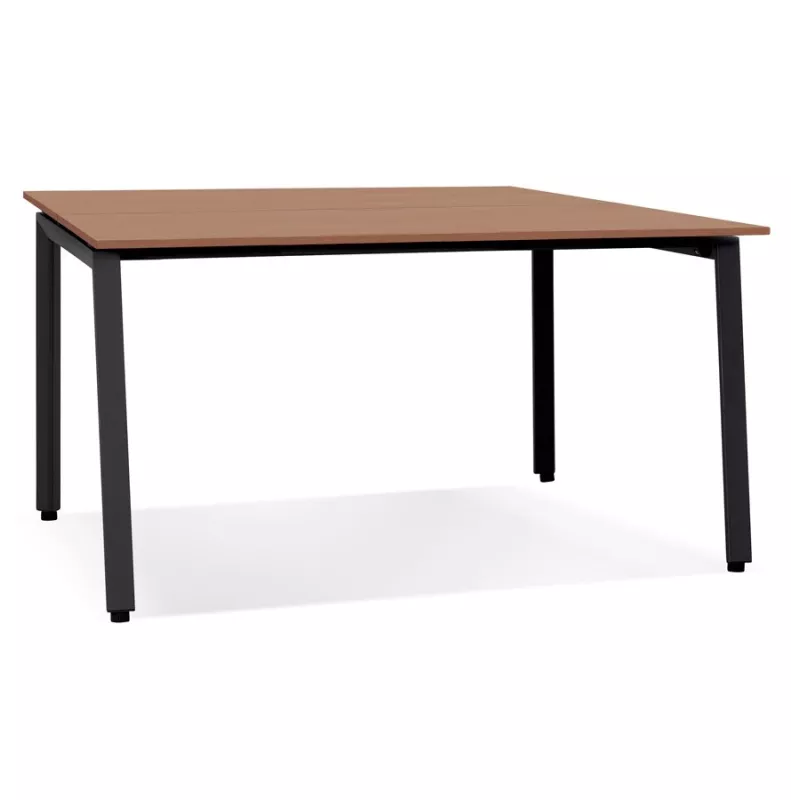 Table de réunion-bureau bench AMADEUS SQUARE bois finition Noyer et métal noir - 140x140 cm