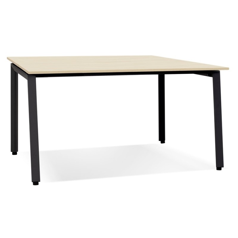 Table de réunion-bureau bench AMADEUS SQUARE bois finition naturelle et métal noir - 160x160 cm