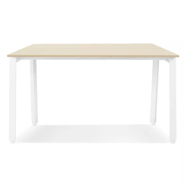 Table de réunion-bureau bench AMADEUS SQUARE bois finition naturelle et métal blanc - 140x140 cm