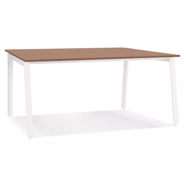 Table de réunion-bureau bench AMADEUS SQUARE bois finition Noyer et métal blanc - 140x140 cm