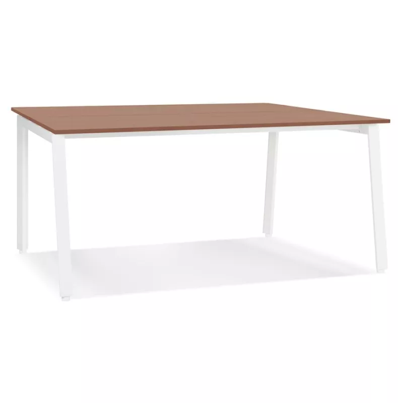 Table de réunion-bureau bench AMADEUS SQUARE bois finition Noyer et métal blanc -160x160 cm